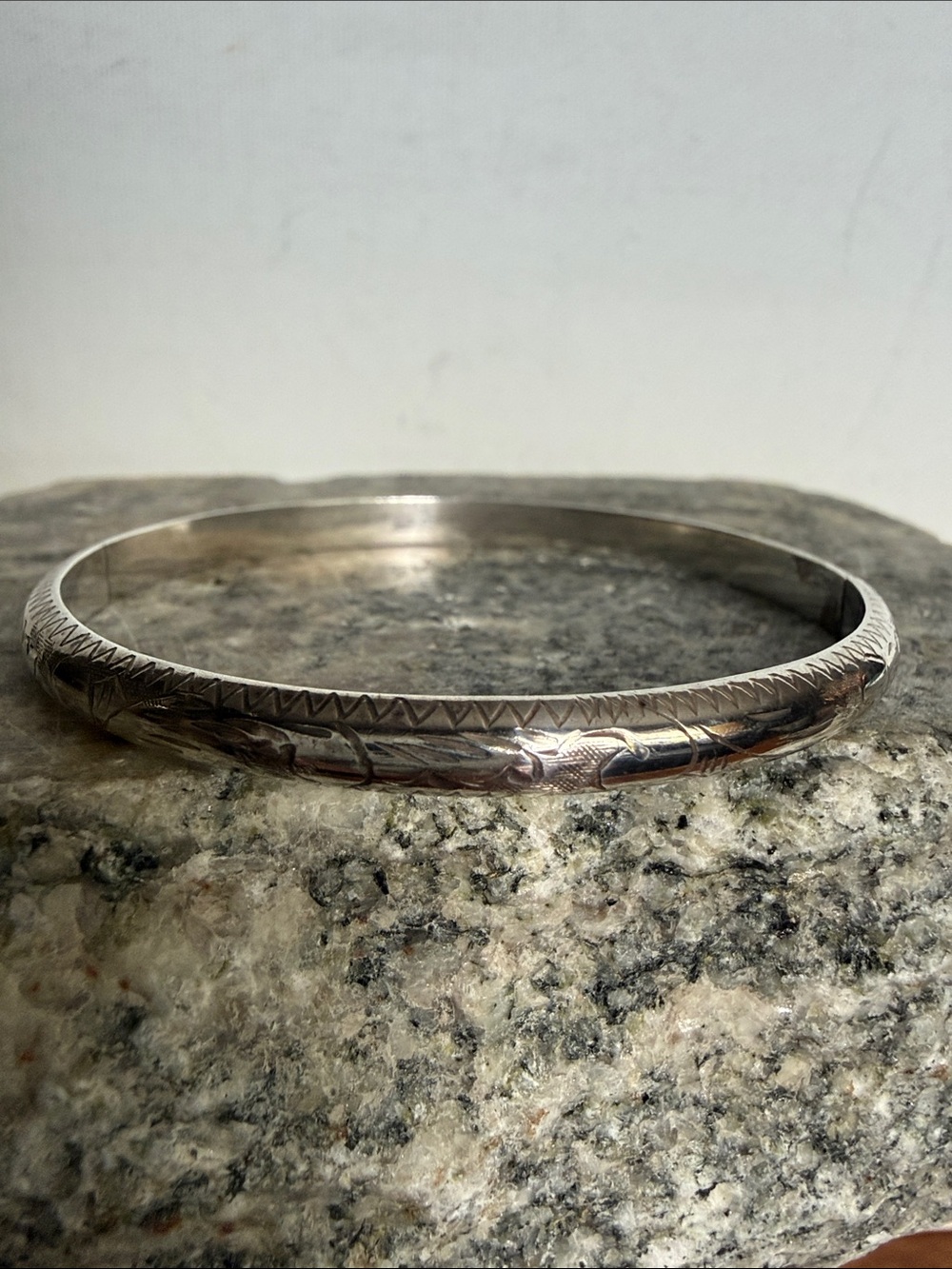 Sterling Silver Engraved Bangle Bracelet - Silver